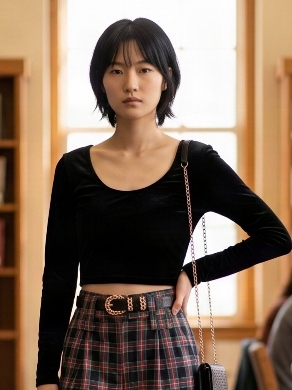 Black Velvet Long Sleeve Crop Top Size S